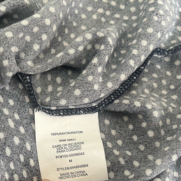 Jolt semi-formal/ casual top blouse M navy white polkadot ruched neck buttons - Picture 9 of 13